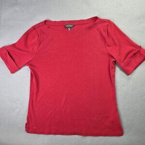 Lauren Ralph Lauren Shirt Womens XL Red Cotton Boat Neck Cuffed Sleeves Slit